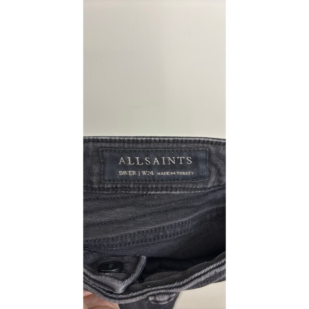 ALLSAINTS Jeans Womens 24 Black Biker Skinny Ribbed Knee Zip Pockets Moto - Picture 3 of 4